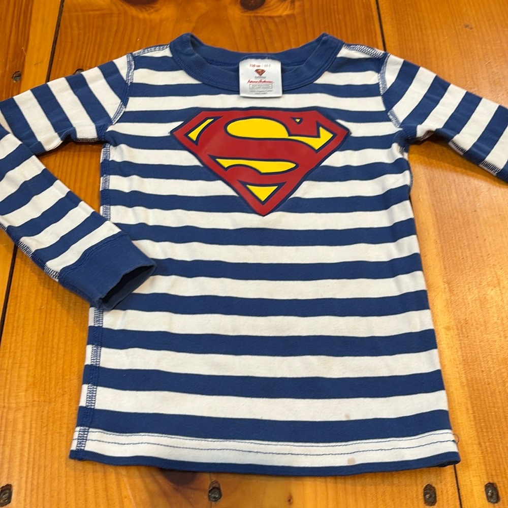HANNA ANDERSSON x Superman 110 Blue Stripe Applique Organic Pajama Top L/S